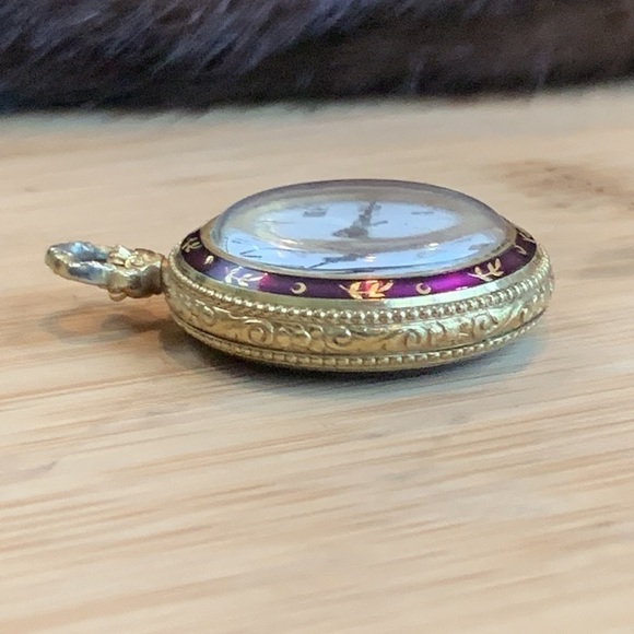 Nadine Spirotor KIF || Rare Vintage Purple Gold Swiss Pocket Watch Pendant Works Nadine Spirotor KIF || Rare Vintage Purple Gold Swiss Pocket  main image 3